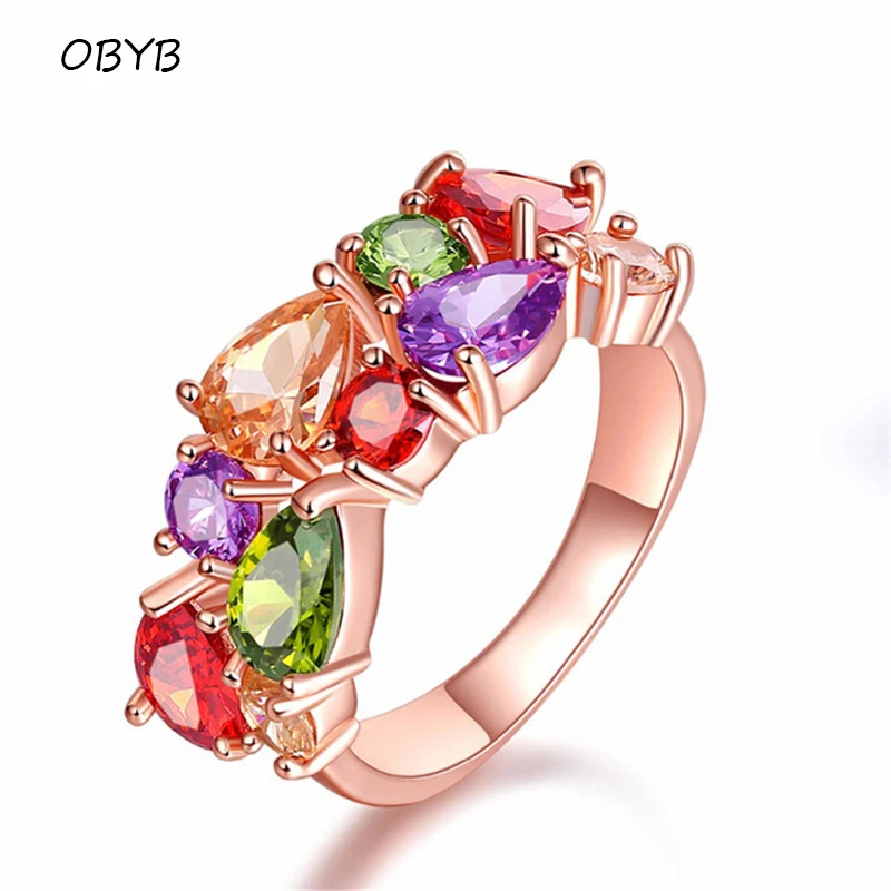 

OBYB Fashion Mona Lisa Ring AAA Colorful Cubic Zircon Wedding Engagement Love Rings for Women Crystal Jewelry Bijouterie anillos