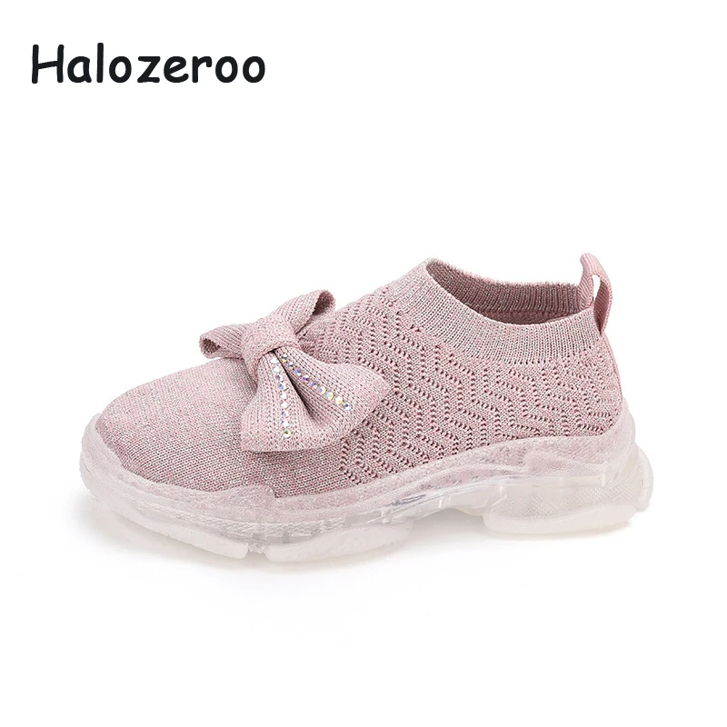 Spring Kids Casual Sneakers Baby Girls Bow Slip On Children Mesh Sport Brand Sock Shoes Black Trainers 2020 | Детская одежда и