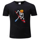 Футболка мужская, с принтом скелета, хоккея, тыквы, Хэллоуина, летняя хлопчатобумажная футболка