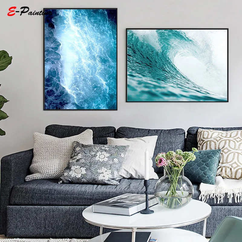 Nordic Canvas Painting Arieal Ocean Wall Art Printable Aqua Surf Photography Poster Living Room Decor Christmas Gift | Дом и сад