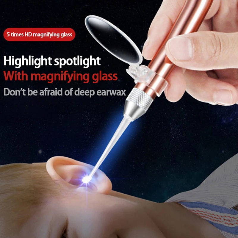 LED FlashLight Earpick Baby Ear Cleaner Endoscope Penlight Spoon With Magnifier