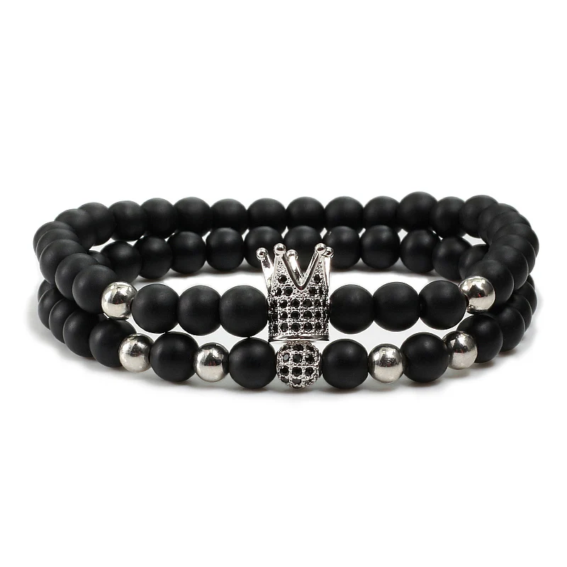 2 шт./компл. оксин камень бусы браслет мужской Корона CZ проложить браслеты