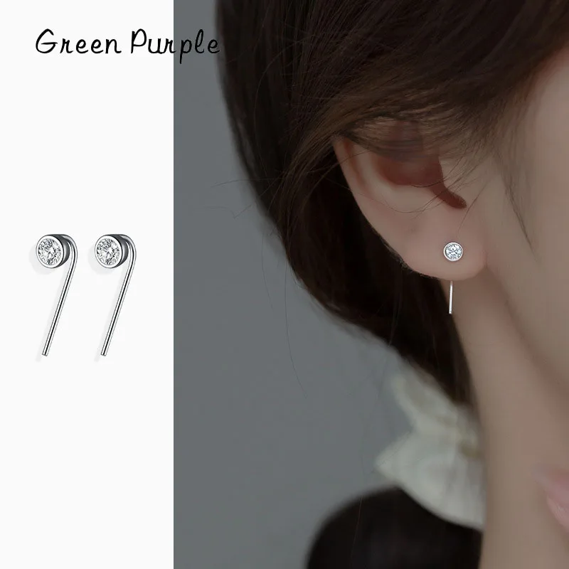 

GREEN PURPLE Real s925 Sterling Silver Simple Circle Zircon Stud Earrings For Young Fashion Girl Fine Jewelry Gifts CE-1294