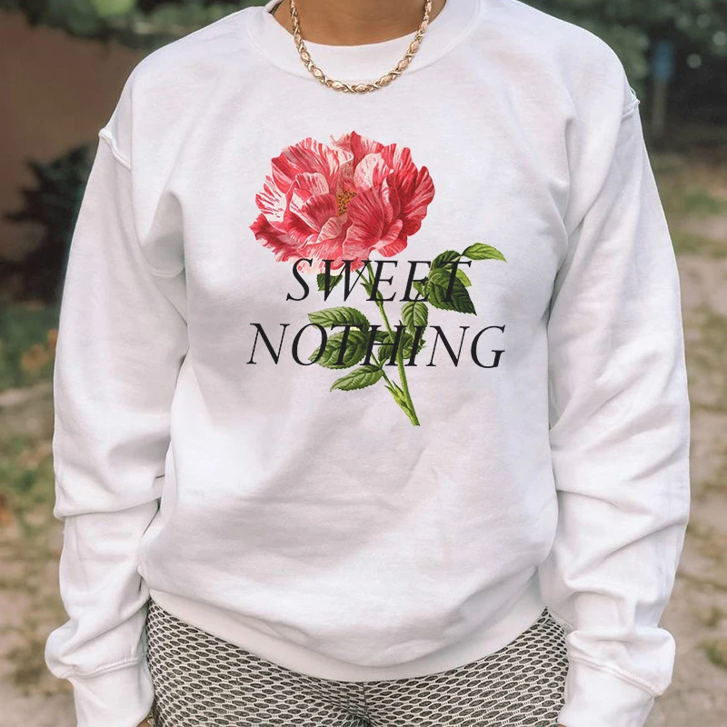 

Hillbilly 2021 Autumn Long Sleeve Women Terry Sweaters Rose Flower Printed Thin Casual Tops Plus Size Kpop Crewneck Sweatshirt