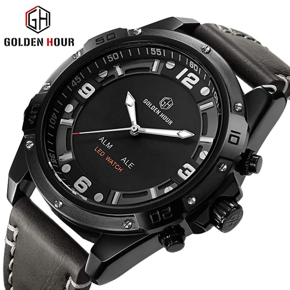 Спортивные кварцевые часы Goldenhour мужские светящиеся наручные повседневные