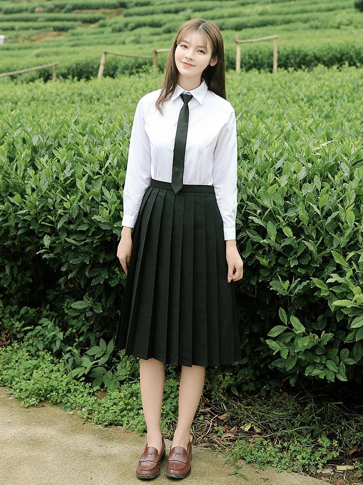 Женская длинная юбка с высокой эластичной талией черная плиссированная школьная