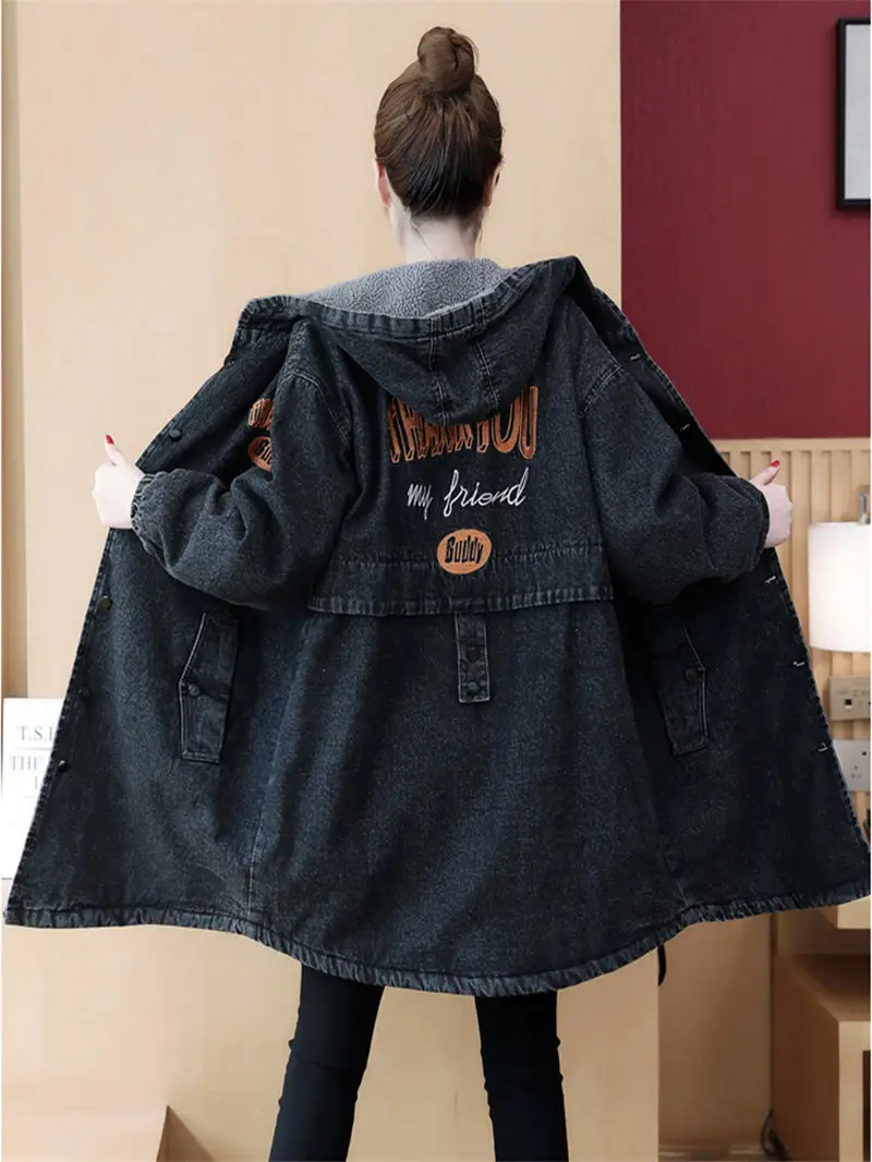 Женская джинсовая куртка из овечьей шерсти длинная винтажная зимняя свободная