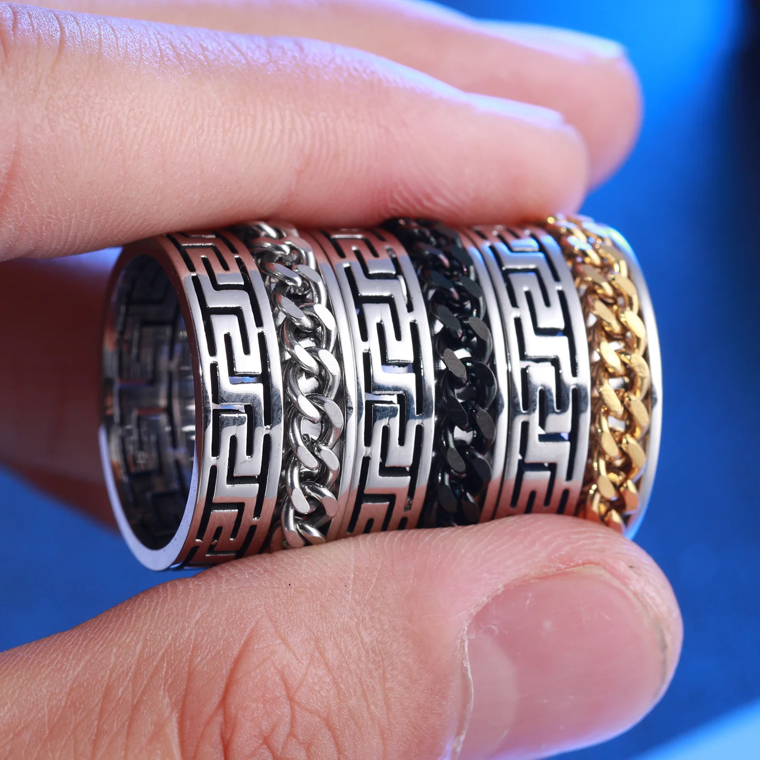 

10mm Stainless Steel Chain Rotatable Ring High Quality Multicolor Hip Hop Personality Men And Women Jewelry Party Gift 2021 New