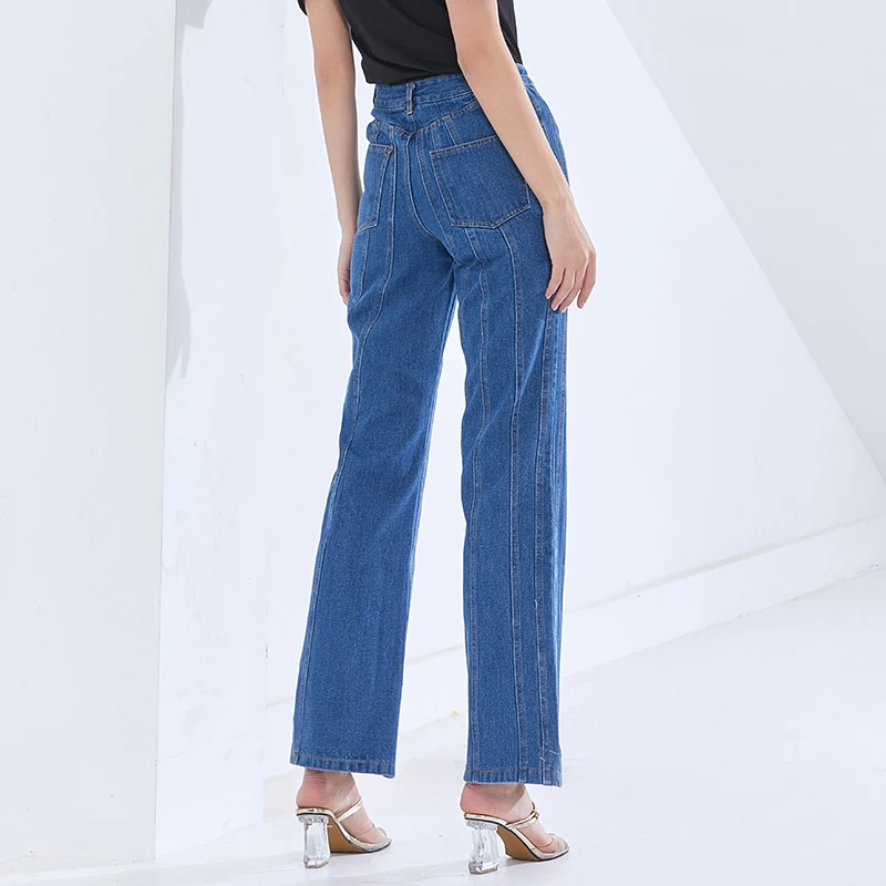 

TWOTWINSTYLE Denim Casual Flare Pants For Women High Waist Irregular Full Length Solid Jeans Female New Clothing 2021 Fashion