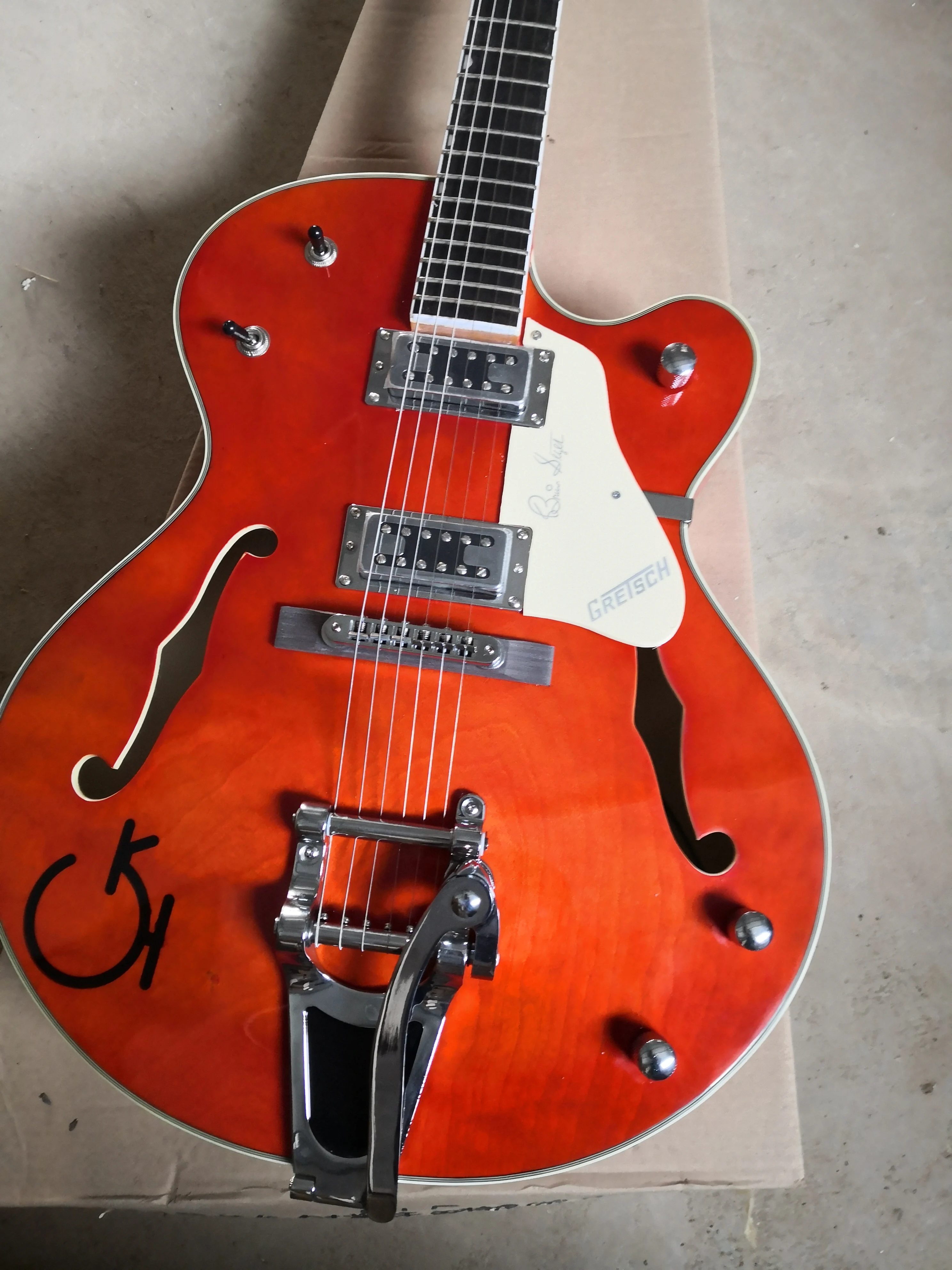 Бесплатная доставка, высшее качество, новая модель Gret 6120, джазовая электрическая гитара, полуполый корпус с Bigsby Tremolo, оранжевая Бриллиантовая 62