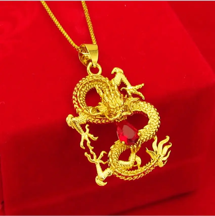 Promotion Gold dragon 24k yellow plated pendant women's classic male Jewelry birthday gift couples pendants | Украшения и