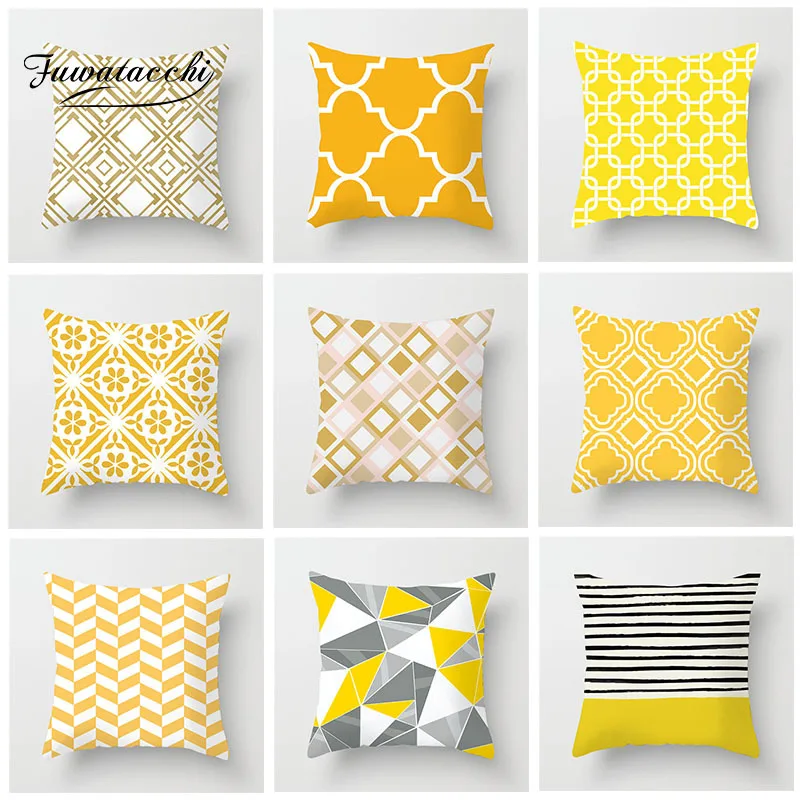 Fuwatacchi с геометрическим узором Чехлы для подушек желтая клетчатая полоса принтом