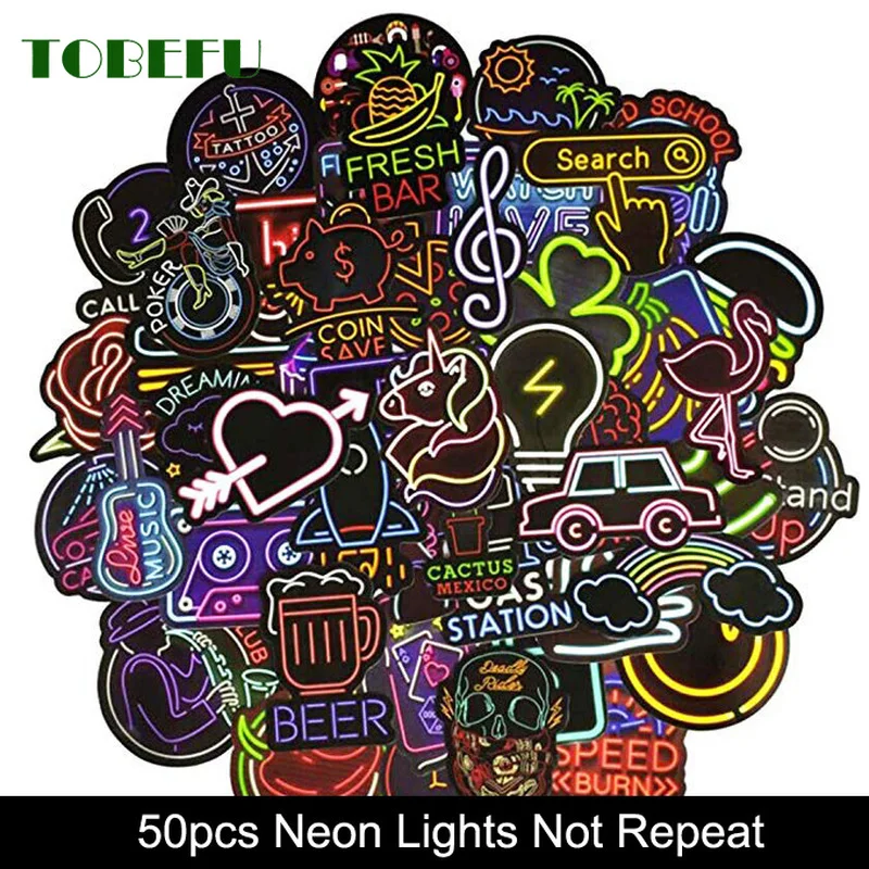 50 шт. неоновый светильник наклейка аниме значок животные милые надписи s подарки