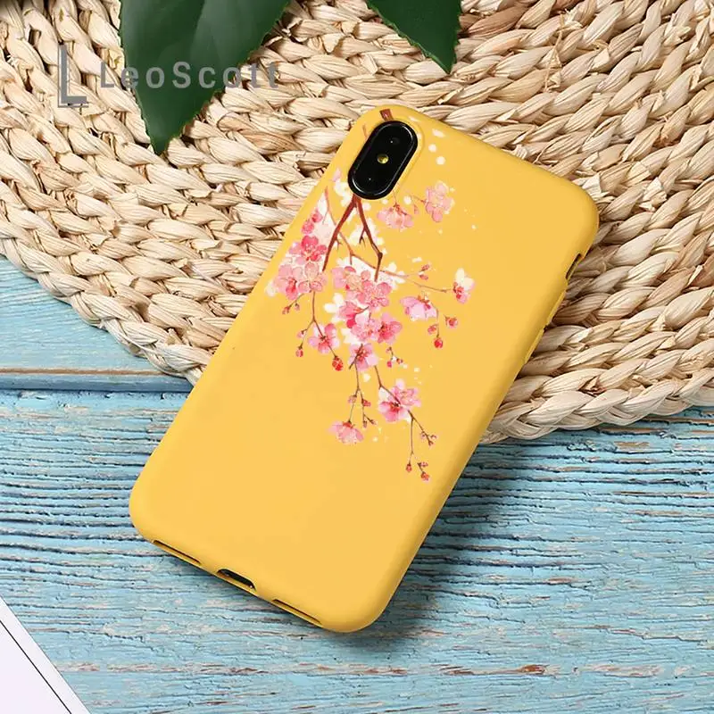 

Sakura beautiful Phone Case Candy Color for iPhone 11 12 mini pro XS MAX 8 7 6 6S Plus X SE 2020 XR