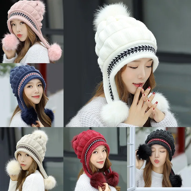 

Winter Cap With pom-pom Ear Protectors For Women