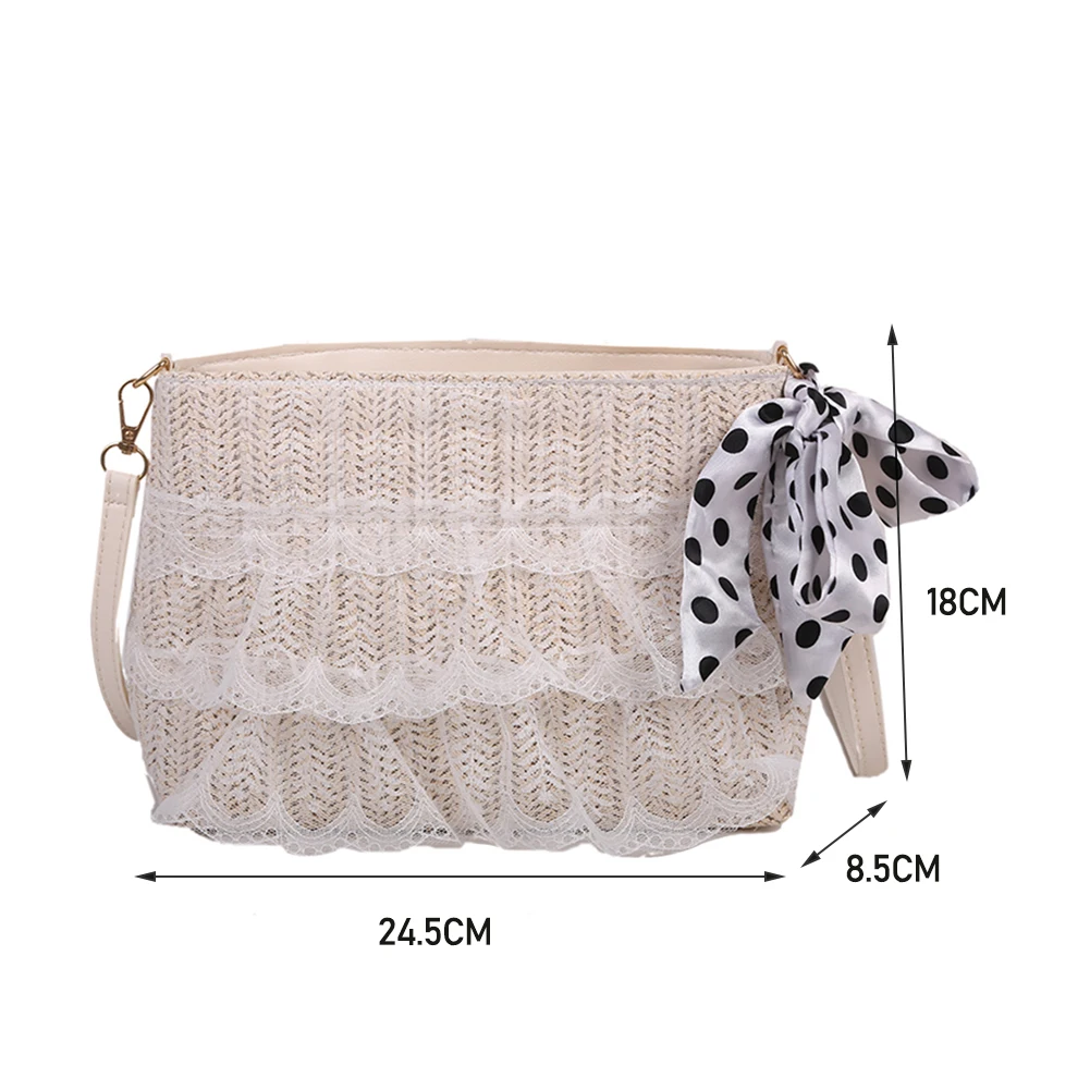 

Vintage Women Summer Beach Lace Straw Woven Shoulder Crossbody Messenger Bag Casual Ladies Small Purse Handbags