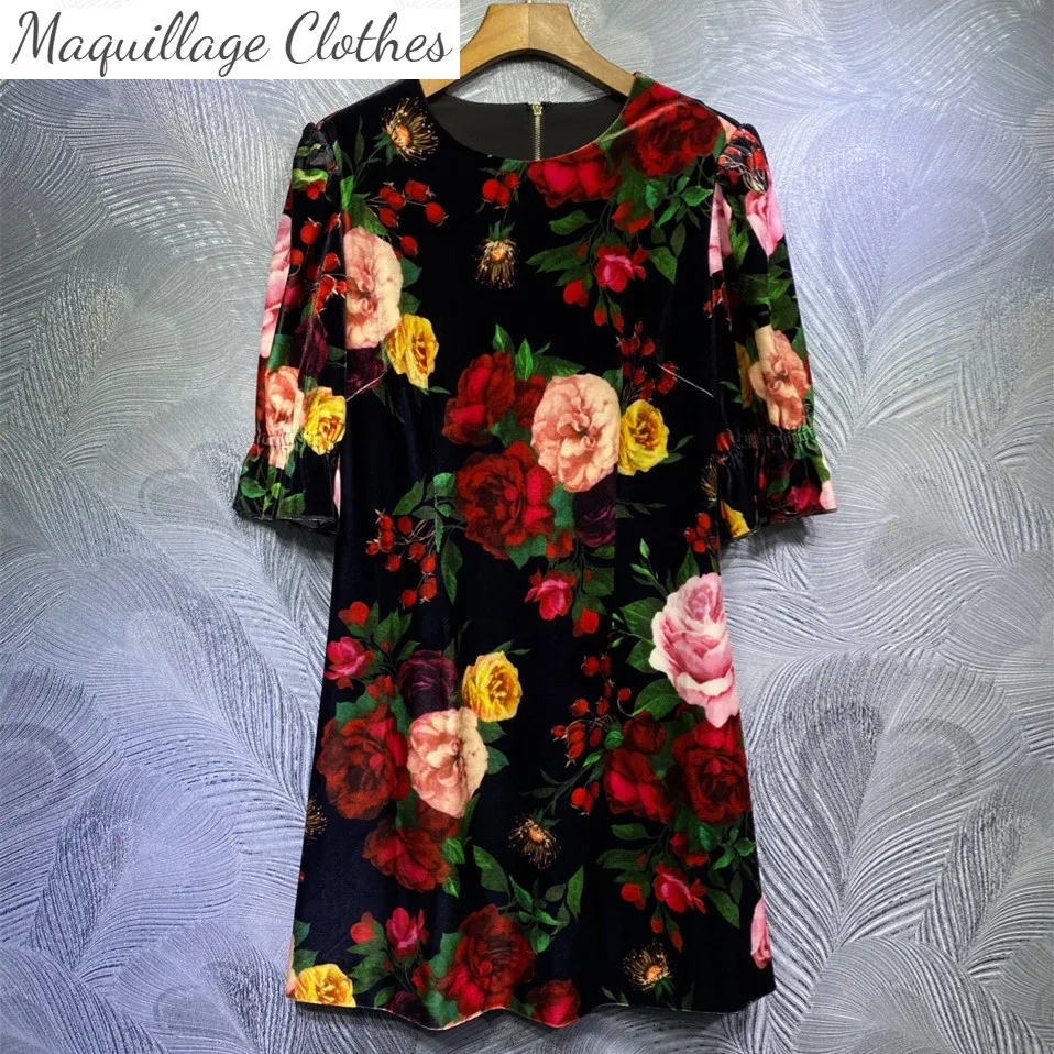 

Сезон весна-осень; Женская обувь высокого качества с цветочным принтом, утепленное бархатное платье Горячая мода взлетно-посадочной полосы...