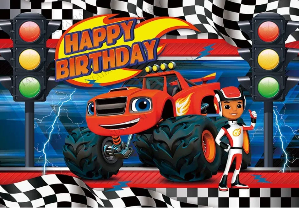 

Child Cartoon Truck Monster Racing Car Backdrop Terrain Vehicle Racing Enthusiast Theme Party Banner Photography Background