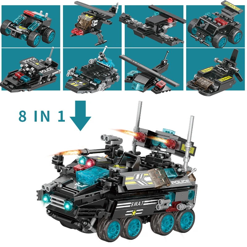 8 в 1 Набор строительных блоков военный технический боевой танк пистолет
