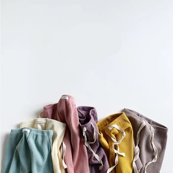 2020 Spring Autumn Newborn Baby Girls Boys Ribbed Solid Pants Cute All-match Knitted Webbing Big PP Trend Bottoms | Детская одежда и