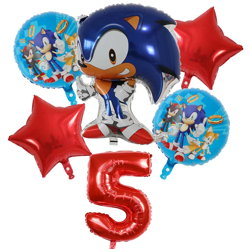 

6pcs Cartoon Sonic Foil Balloons Set Number Globos Happy Birthday Party Decorations Baby Shower Supplies Kids Toys Gift Globos