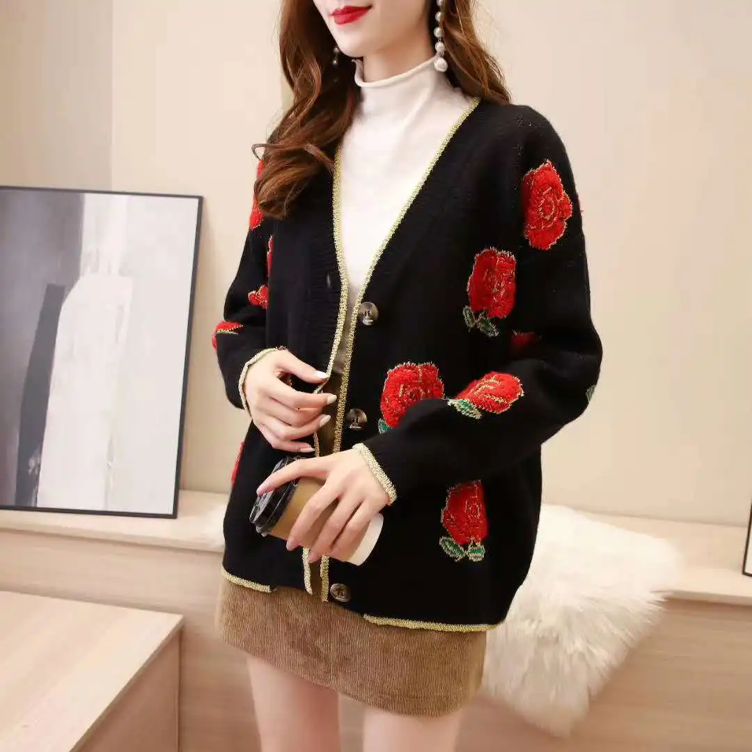 

Lazy embroidered outer wear sweater knitted cardigan women autumn and winter 2020 new jacket female trend