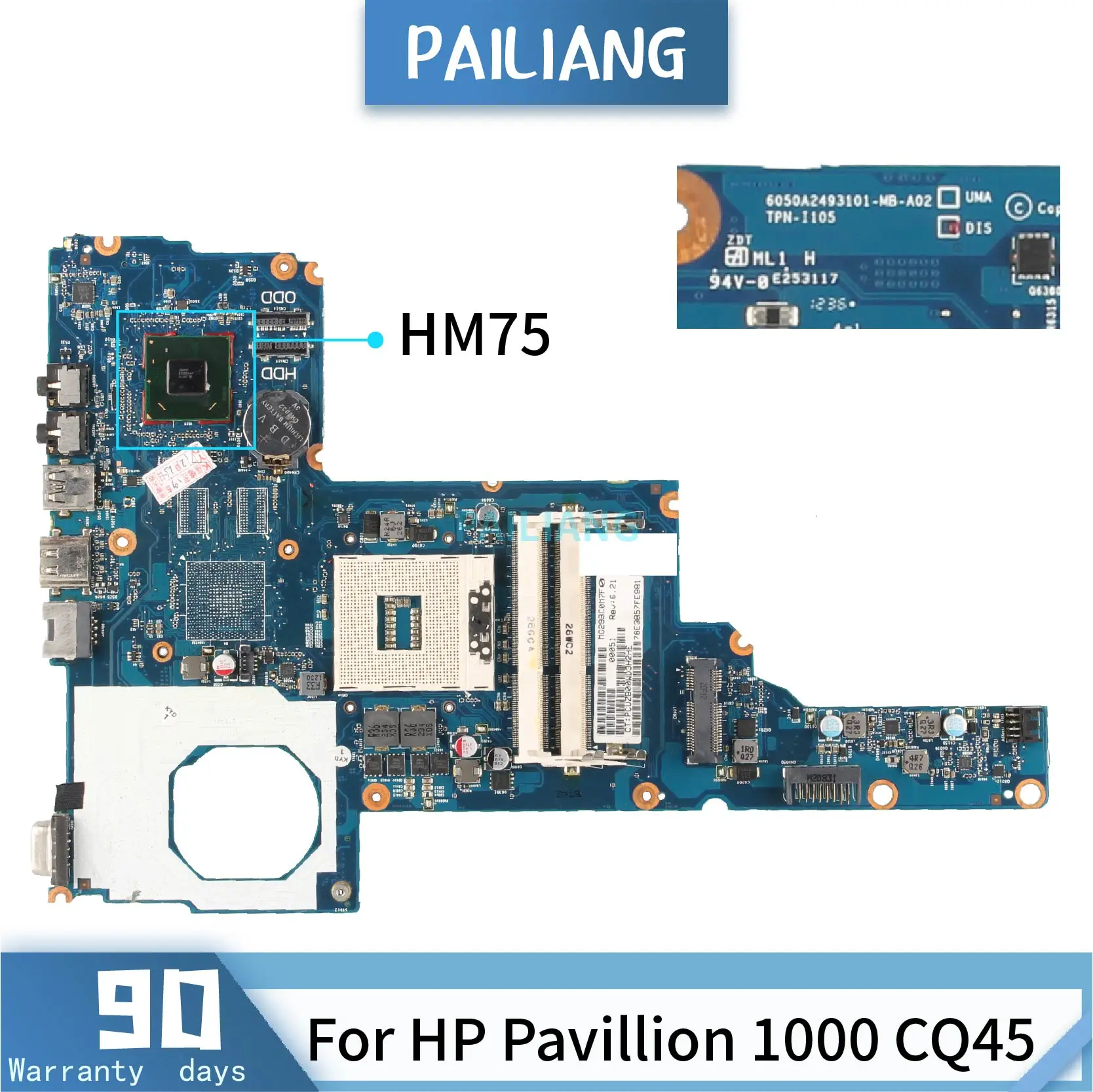 Материнская плата PAILIANG для ноутбука HP 1000 CQ45 6050A2493101 MB A02 материнская Core SLJ8F HM75