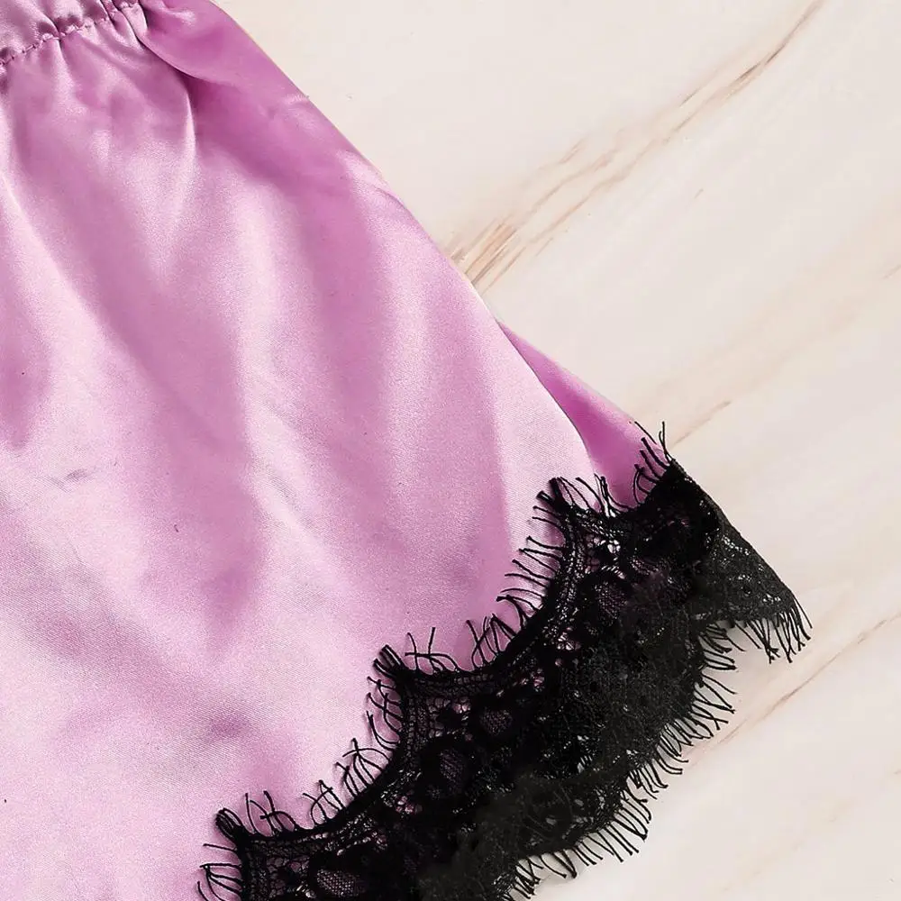 New Women V-Neck Silk Lace Sexy Stain Trim Camisole Pajamas Sleepwear Shorts Set home suit honeymoon nightdress kigurumi B4 | Женская