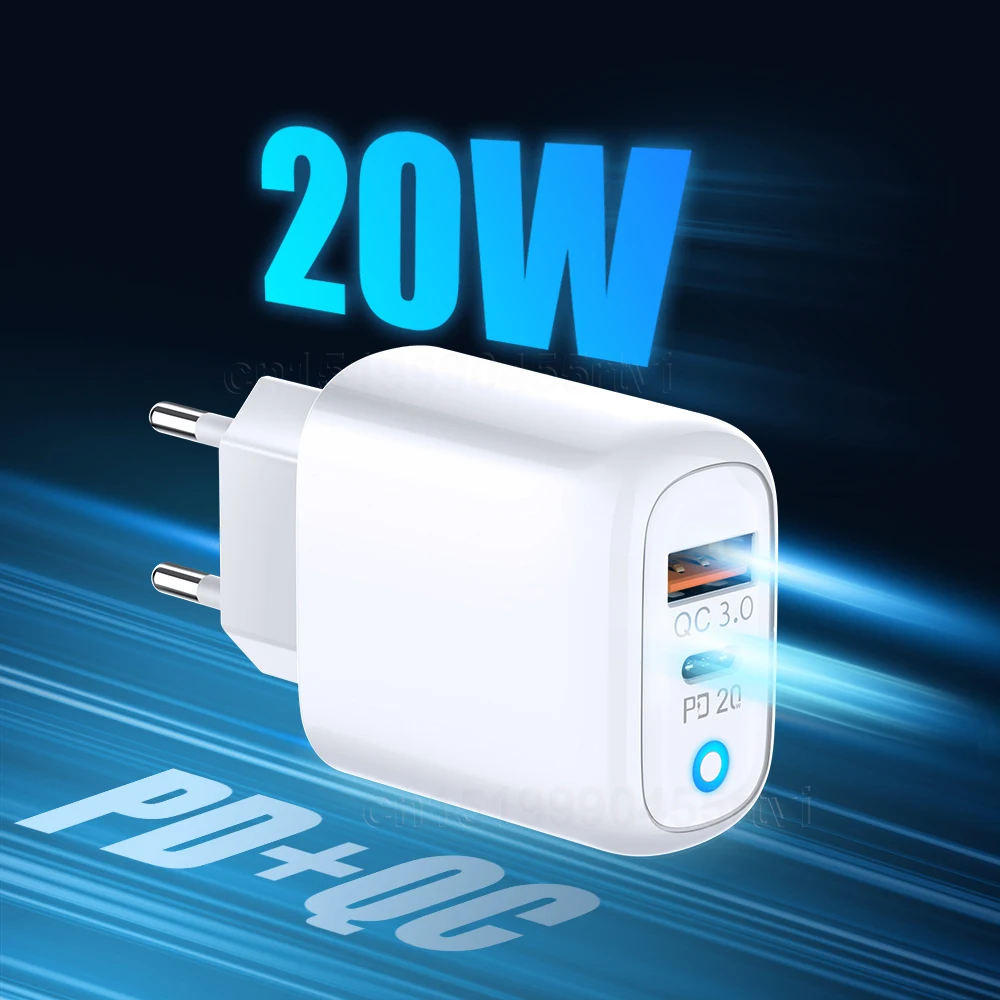 

PD USB Type C Charger For iPhone 13 12 11 Pro Max 20W QC3.0 Fast Charging Wall Travel Charger For Huawei Xiaomi Samsung EU/US/UK