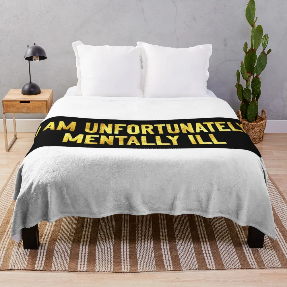 

I Am Unfortunately Mentally ill Funny Helmet Plush Throw Fleece Blanket Throw for Boys BedSpread Sofa Bedroon Décor