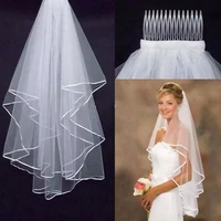2 color bride wedding sweet romantic veil double polyester ribbon wrap edge multi layer styling with hair dressing
