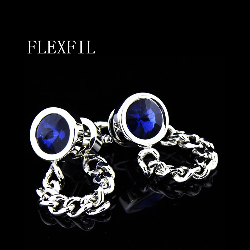 

Роскошные запонки FLEXFIL для рубашки для мужчин, брендовые запонки, запонки, высококачественные круглые Свадебные украшения с синими кристал...