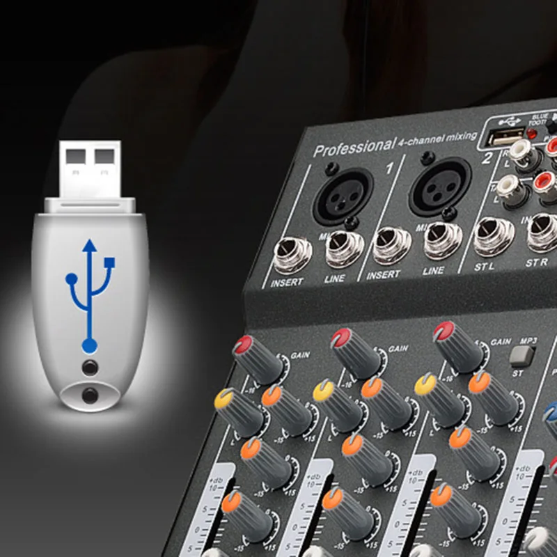 

Hot TTKK Karaoke Mixer 4Channel Studio Audio DJ Mixing Console Amplifier Digital Mini Microphone Sound Mixer Sound Card