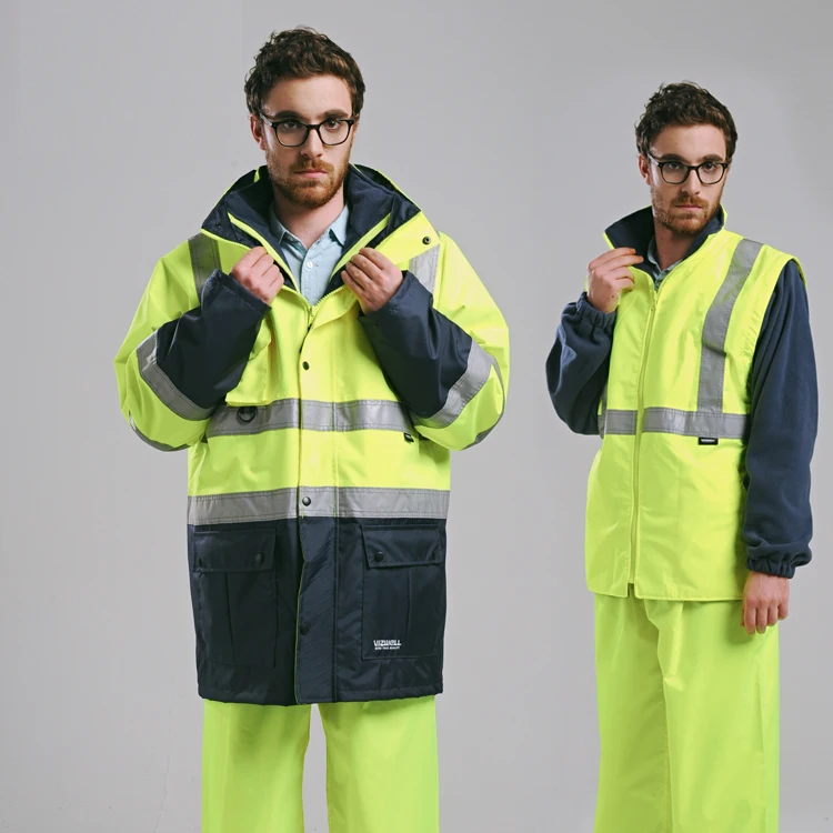 EN471 ANSI/море 107 AS/NZS Hi vis два тона водонепроницаемый 5 в 1 куртка со светоотрающей полосой orange рабочая одежда зимняя куртка