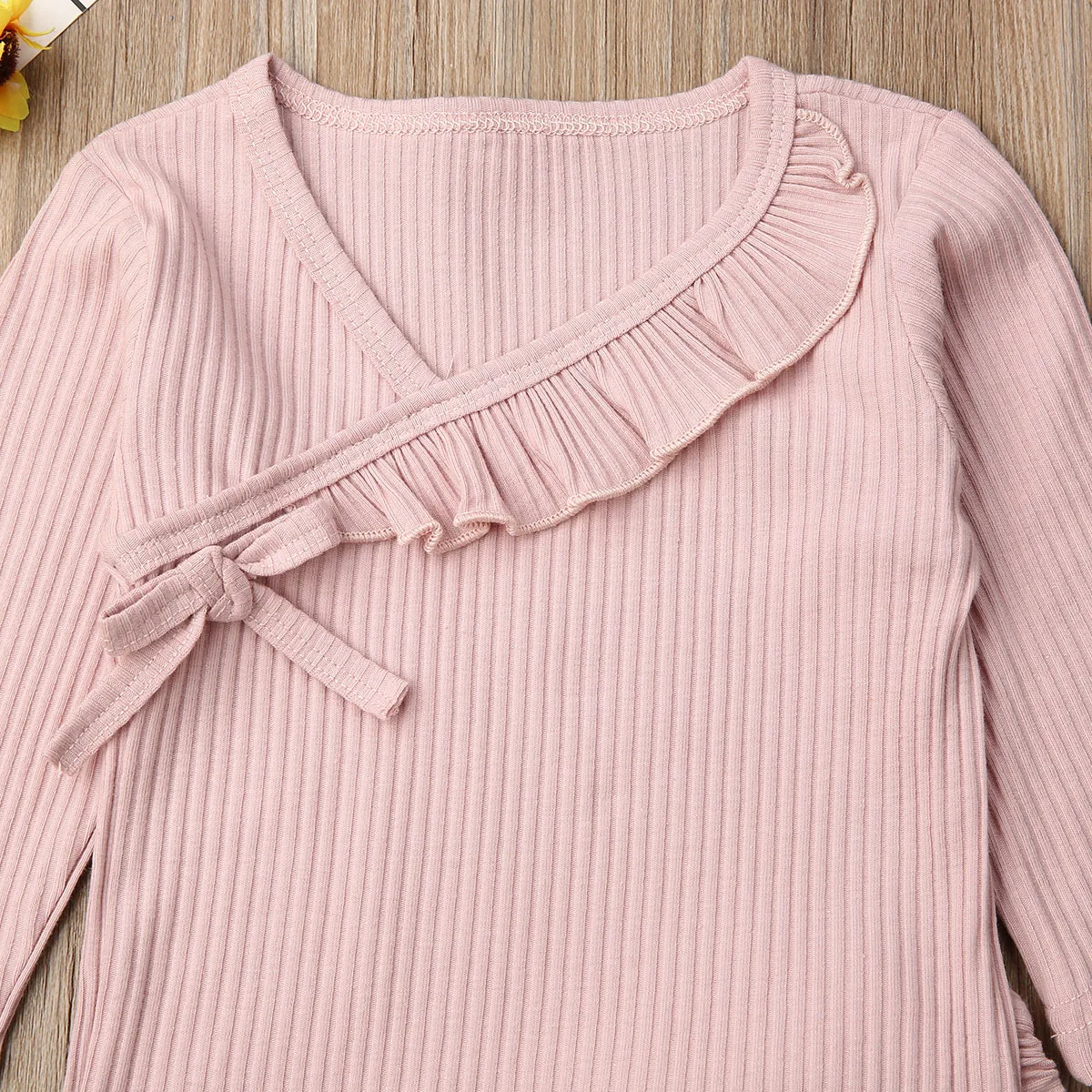 Одежда для маленьких девочек новорожденных однотонные трикотажные топы с