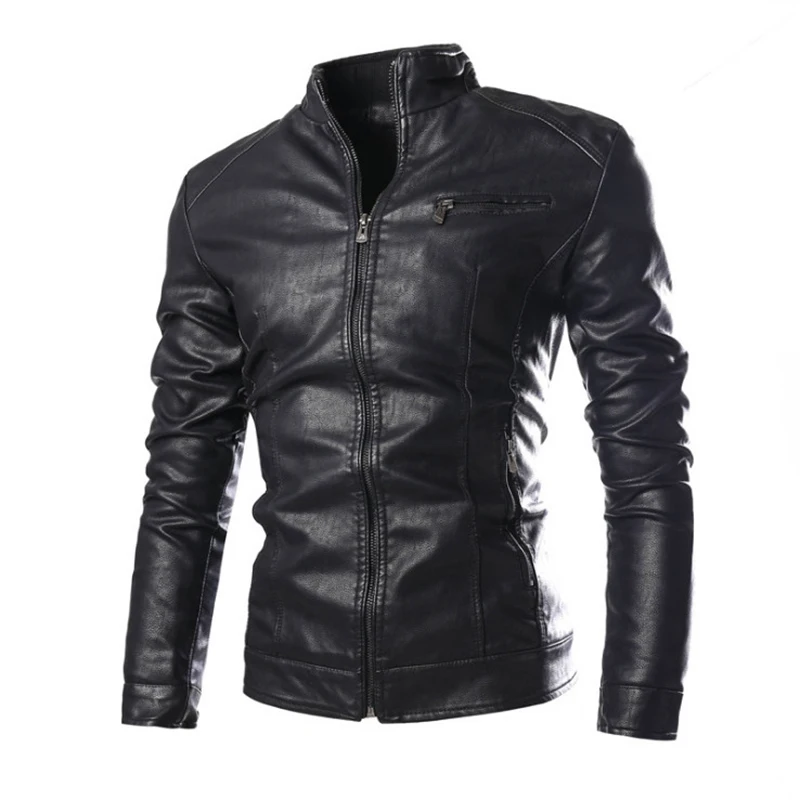 

2021 Autumn PU Biker Jacket Men New Casual Motorcycle Leather Jacket Male Zippers Black Coats Jaqueta De Couro Masculina