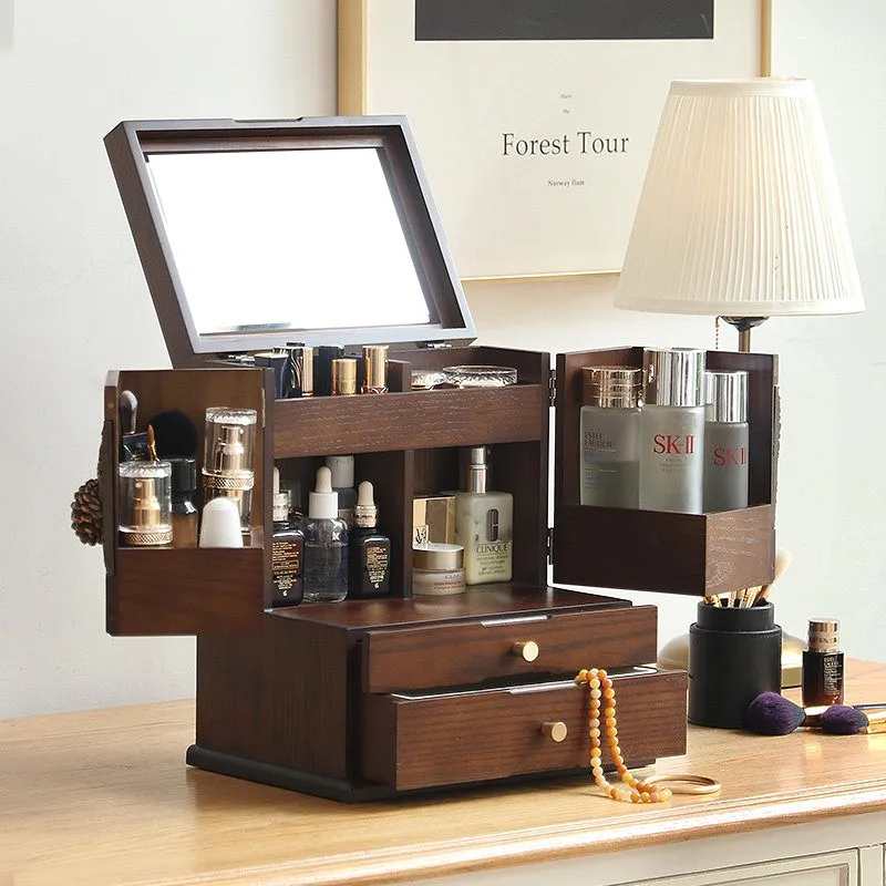 

Cosmetic Storage Box Desktop Shelf Skin Care Lipstick Dressing Table Jewelry Dust Mirror