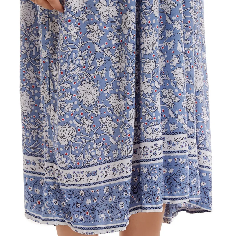 

Vintage Chic Woman Dresses Floral Print V-Neck Womens Maxi Dress Bohemian Casual Flower Beach Vestidos Spring Summer Boho Dress