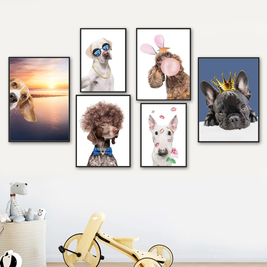 

Balloon Hair Labrador Bull Terrier Bulldog Dog Wall Art Canvas Painting Nordic Posters And Prints Wall Pictures Child Room Decor