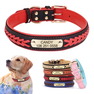 Ошейники для собак индивидуальный кожаный ошейник для собак Именные Бирки Для маленьких средних и больших собак питбуль бульдог Beagle Correa Perro
