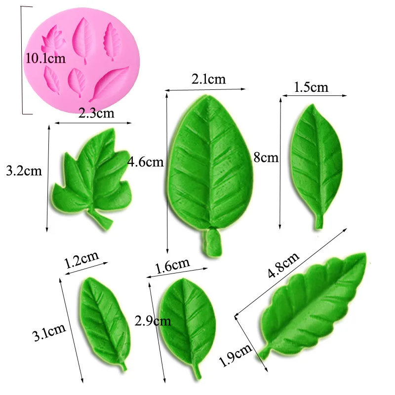 

6 Different Leaf Shaped Leaf Silicone Fondant Molding Embossing Mold Sugar Craft Tool DIY Manual Soap Cake Mold