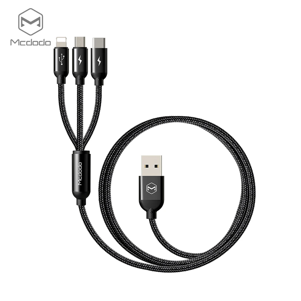 Mcdodo 3 в 1 3A USB кабель для iPhone X 8 7 Зарядка Micro USB кабель Тип C USB кабель для lightning samsung Android мобильный телефон - Цвет: Black