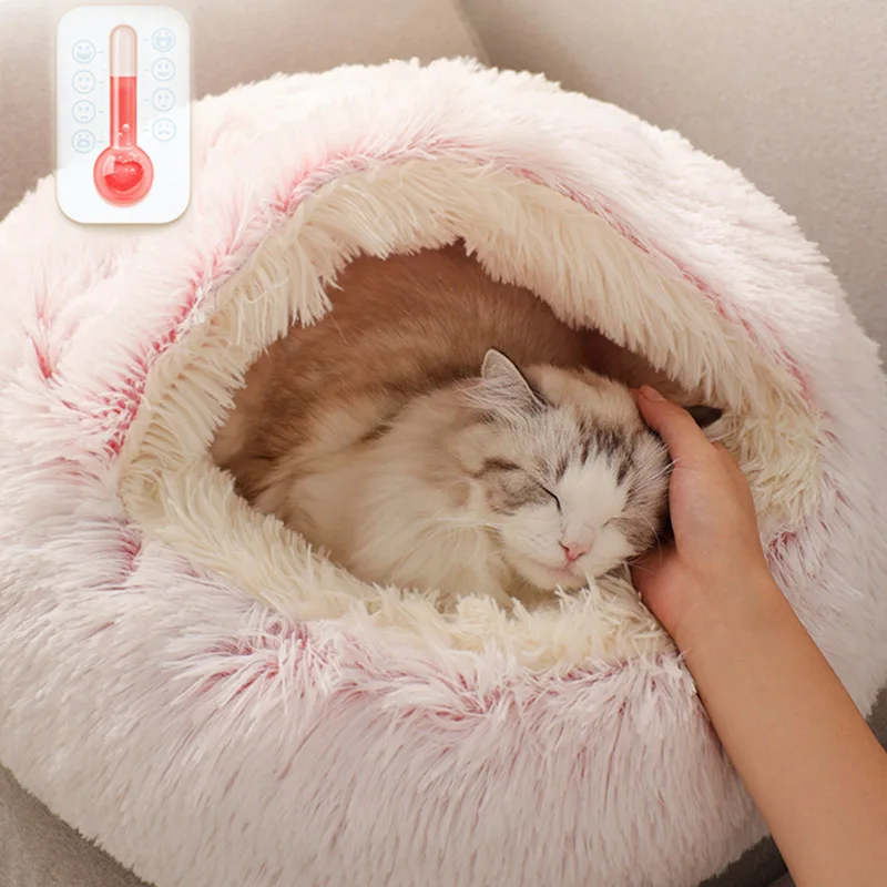 

2 In 1 Small Dogs For Cats Nest Cat Bed New Style Pet Dog Cat Bed Round Plush Cat Warm Bed House Soft Long Plush Bed Fo