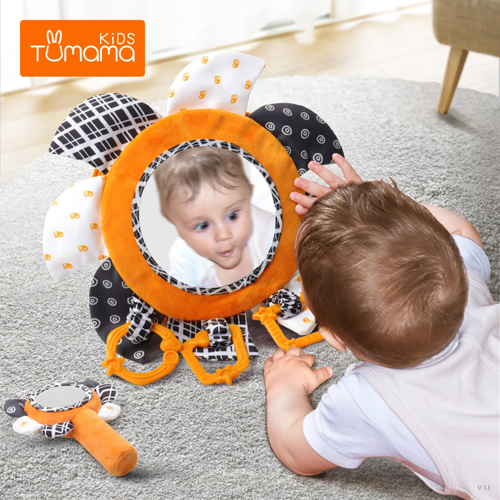 

Baby Floor Mirror Infants Soft Rattle Sun Flower Activity Toys