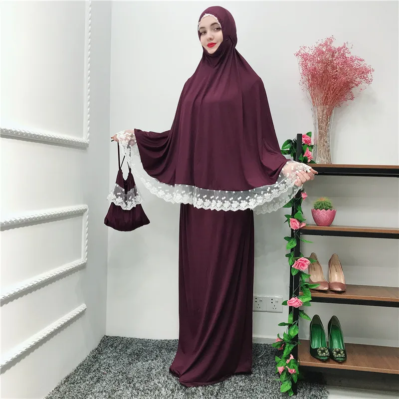 Abaya Рамадан, монохромный модный хиджаб, платье из двух частей, мусульманское женское платье, костюм в мусульманском этническом стиле