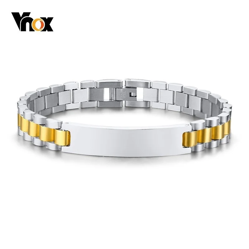 

Vnox Classic Identification Bracelets for Gentleman Jewelry 10MM Stainless Steel ID Tag Mens pulseira masculina 8.26 inch