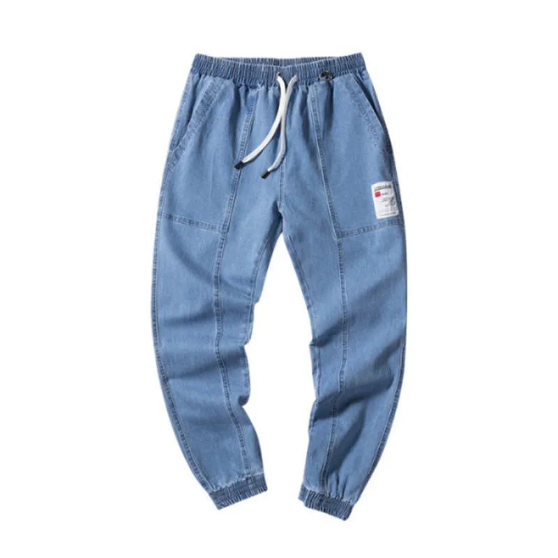 Брендовые свободные джинсы HCXY мужские летние тонкие брюки из джинсовой ткани с