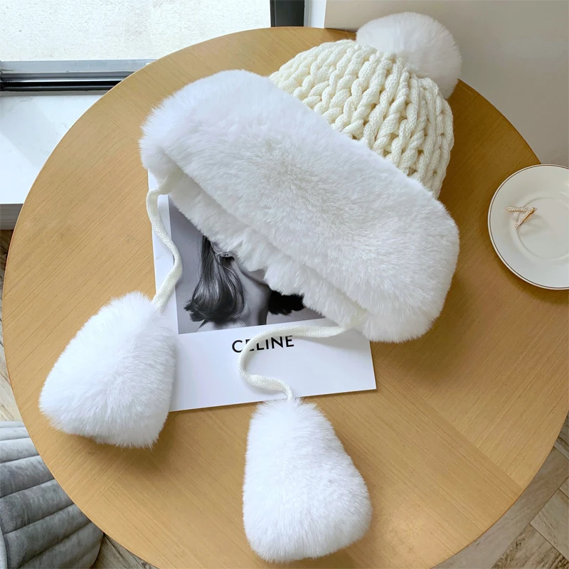 Женская зимняя шапка 2021 норковая вязаная шапка-бомбер плотная женская с пушистым