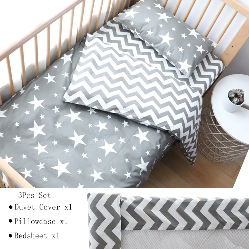 3Pcs Flat Wh Star Детский комплект постельного белья в скандинавскую полоску со звездами, Комплект постельного белья с бампером, хлопковое мягкое детское постельное белье для новорожденных, декор для детской комнаты - Цвет: 3Pcs Flat Wh Star