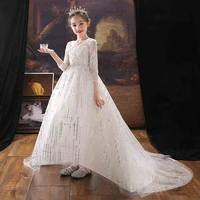 white sequin princess flower girls dresses lush elegant wedding bridesmaid children dress first communion girl dresses 2021